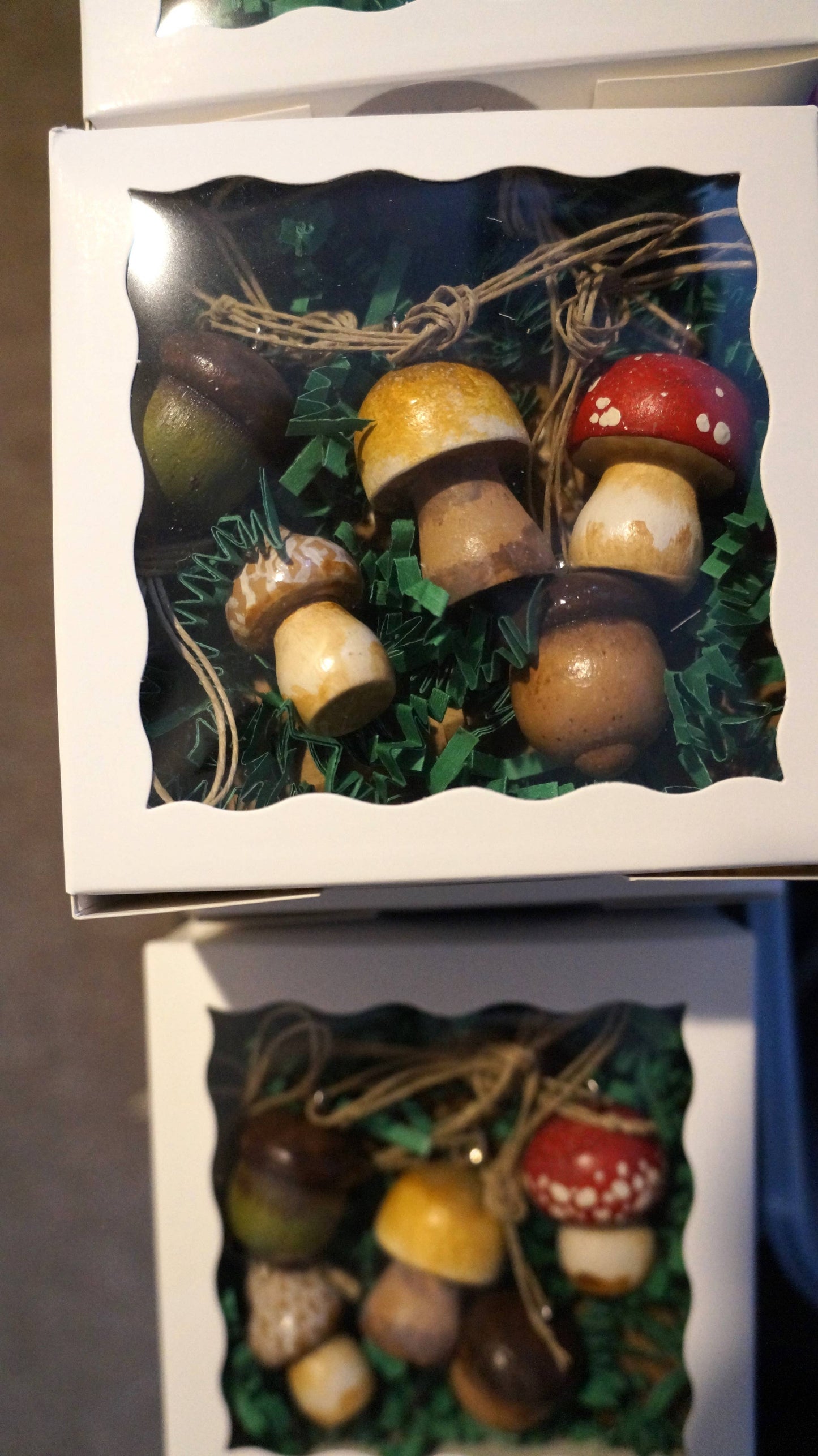 Mini mushroom and acorn ornament gift set