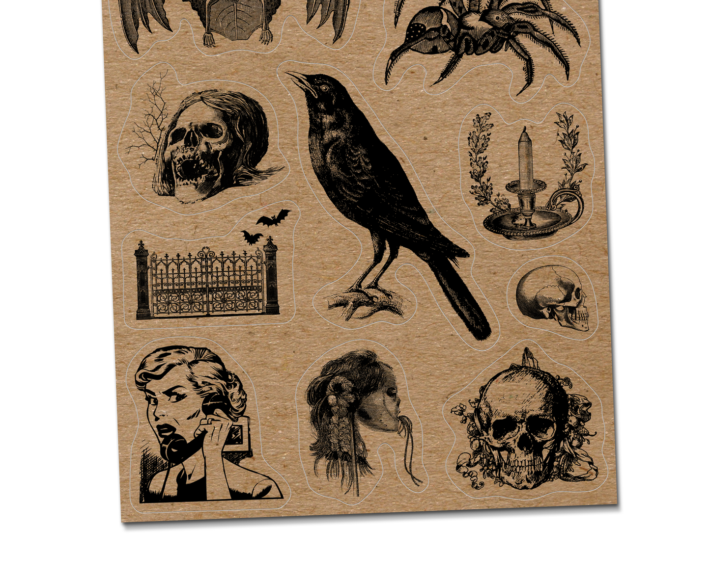 Vintage Spooky Kraft Sticker Sheet - Halloween Horror Creepy: With J-Hook