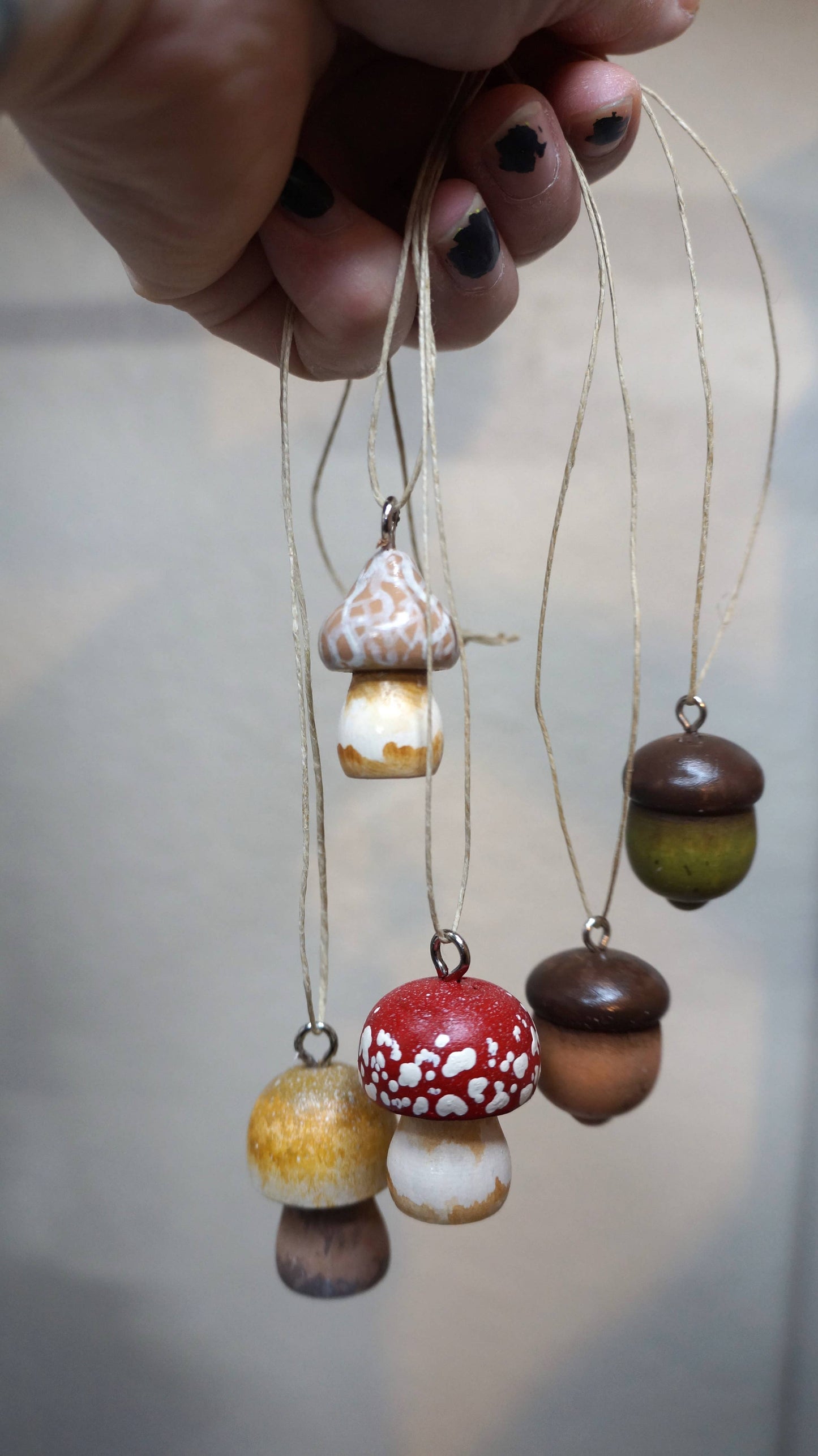 Mini mushroom and acorn ornament gift set