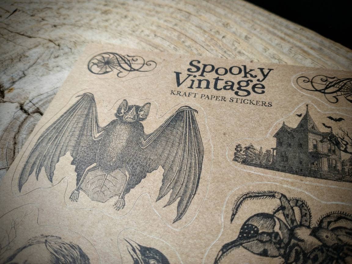 Vintage Spooky Kraft Sticker Sheet - Halloween Horror Creepy: With J-Hook