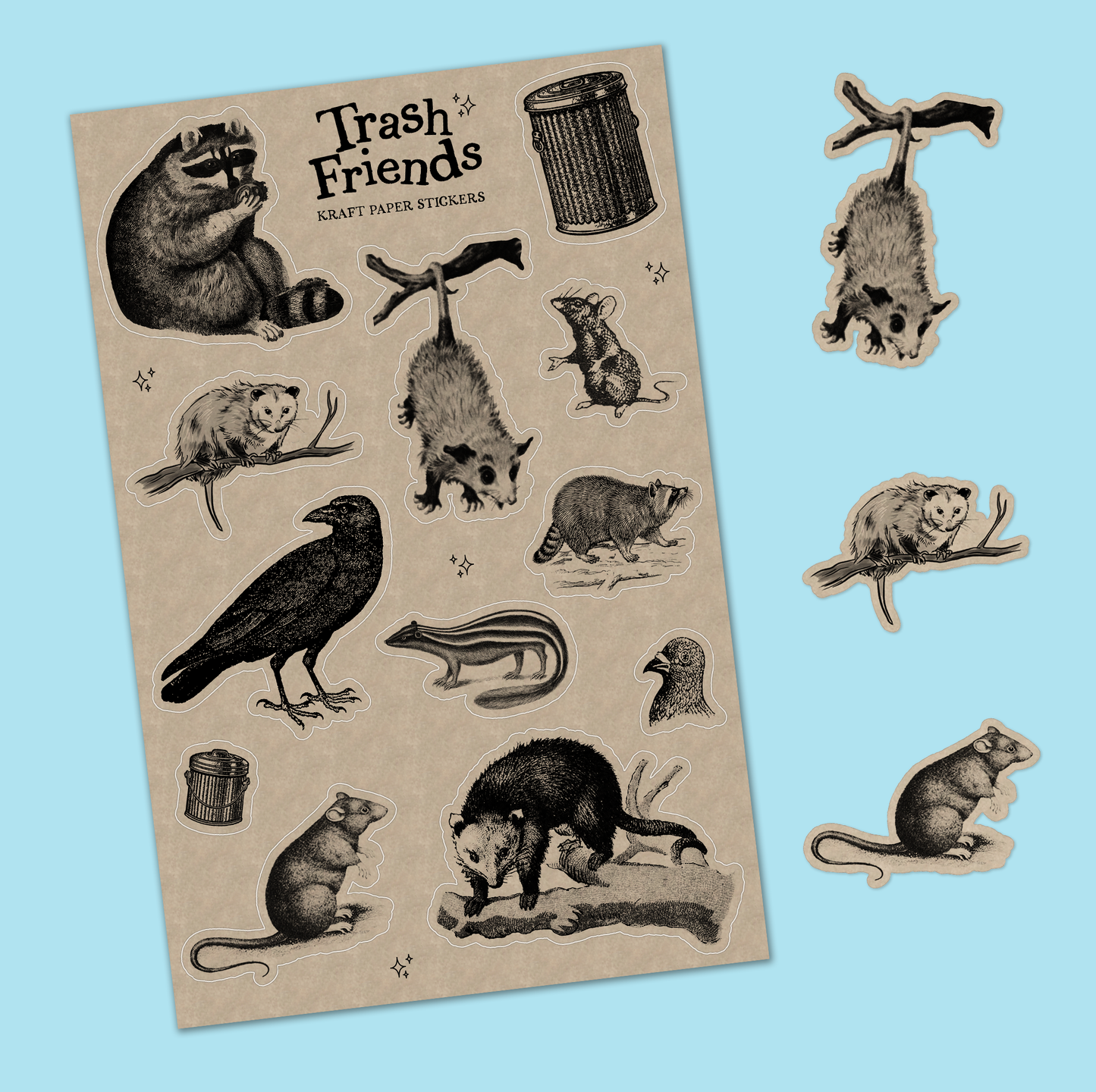 Trash Friends Vintage Sticker Sheet: With J-Hook