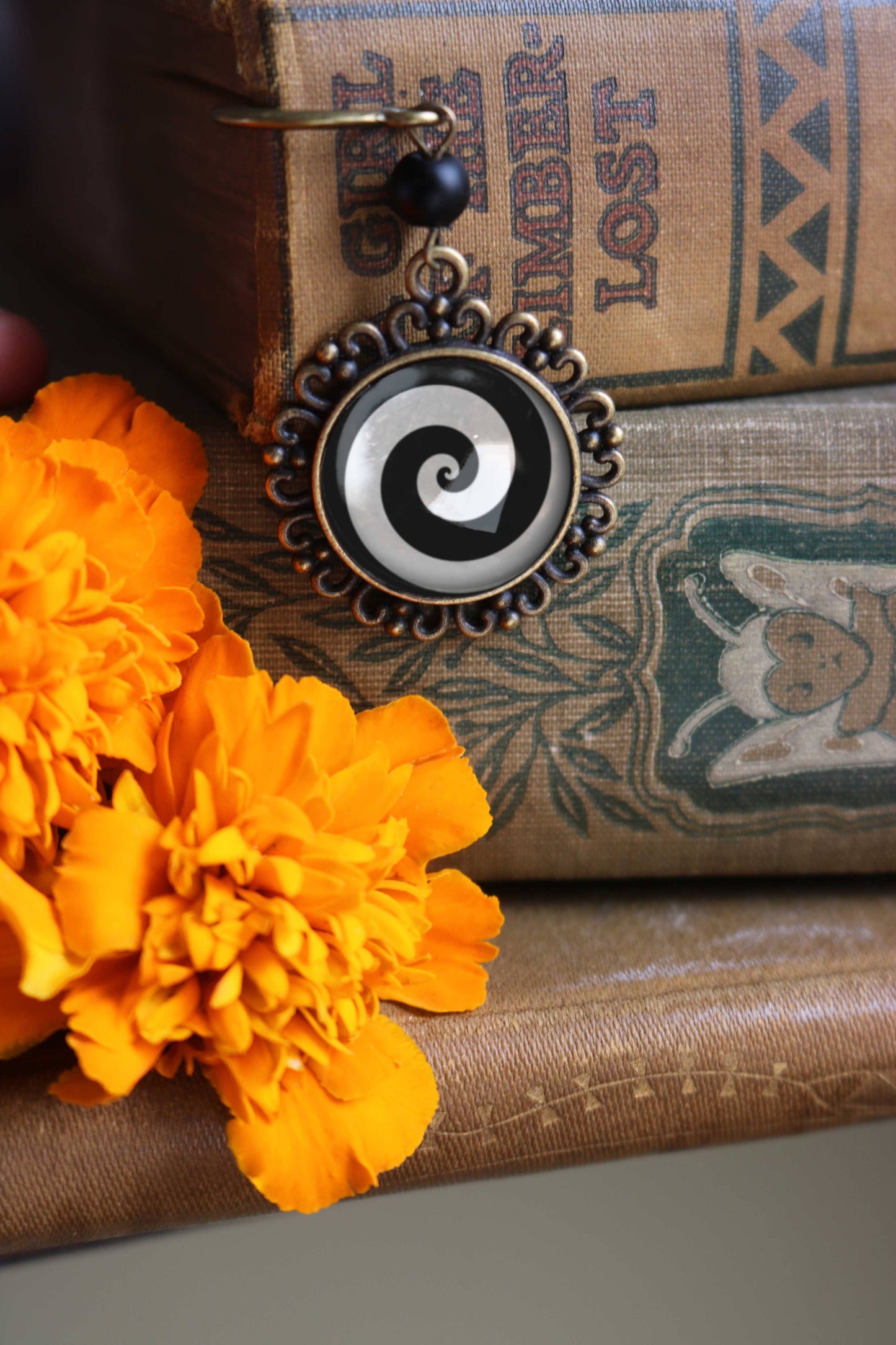 Black and White Spiral Goth Halloween Bronze  Bookmark
