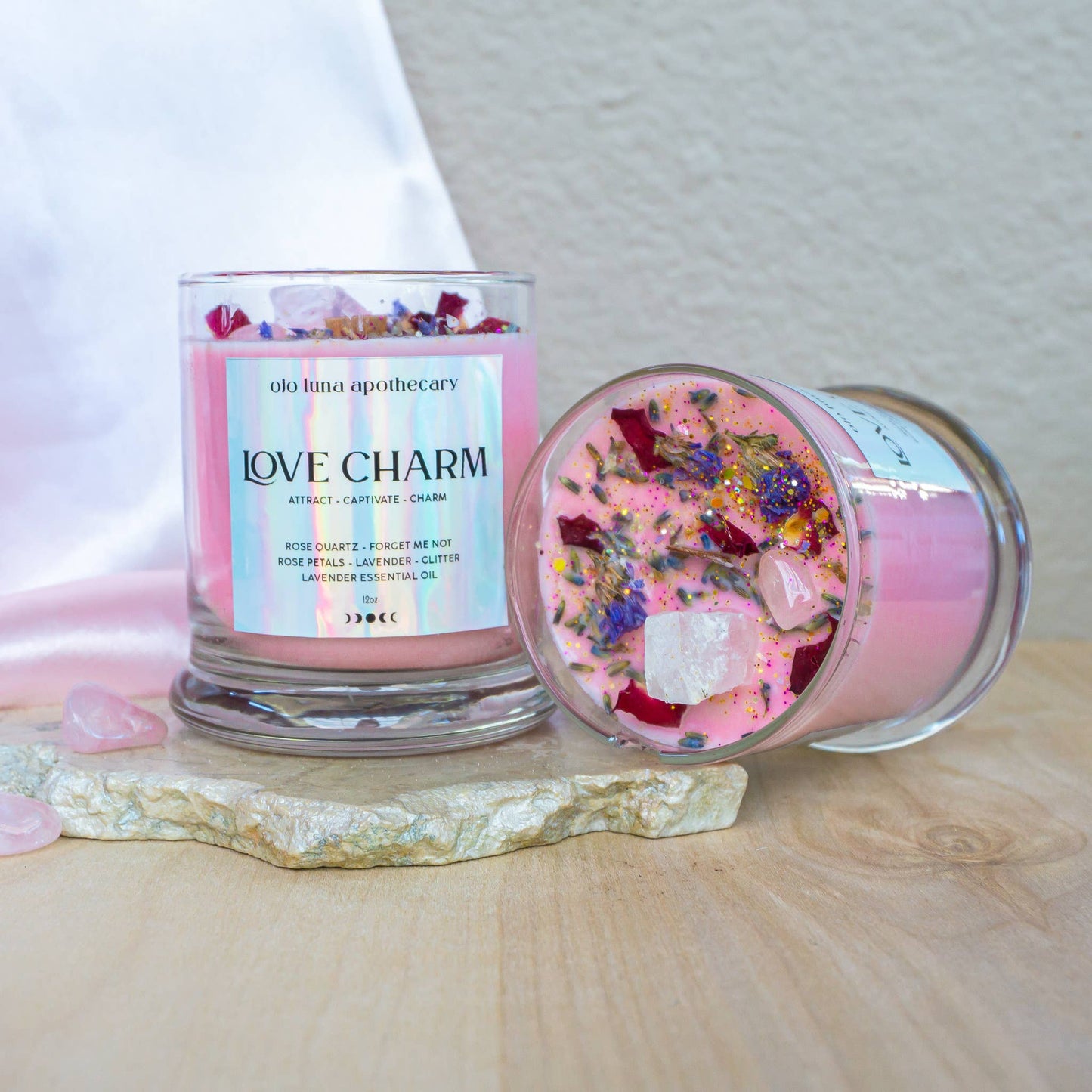 Love Charm Intention Candle: Wooden Wick