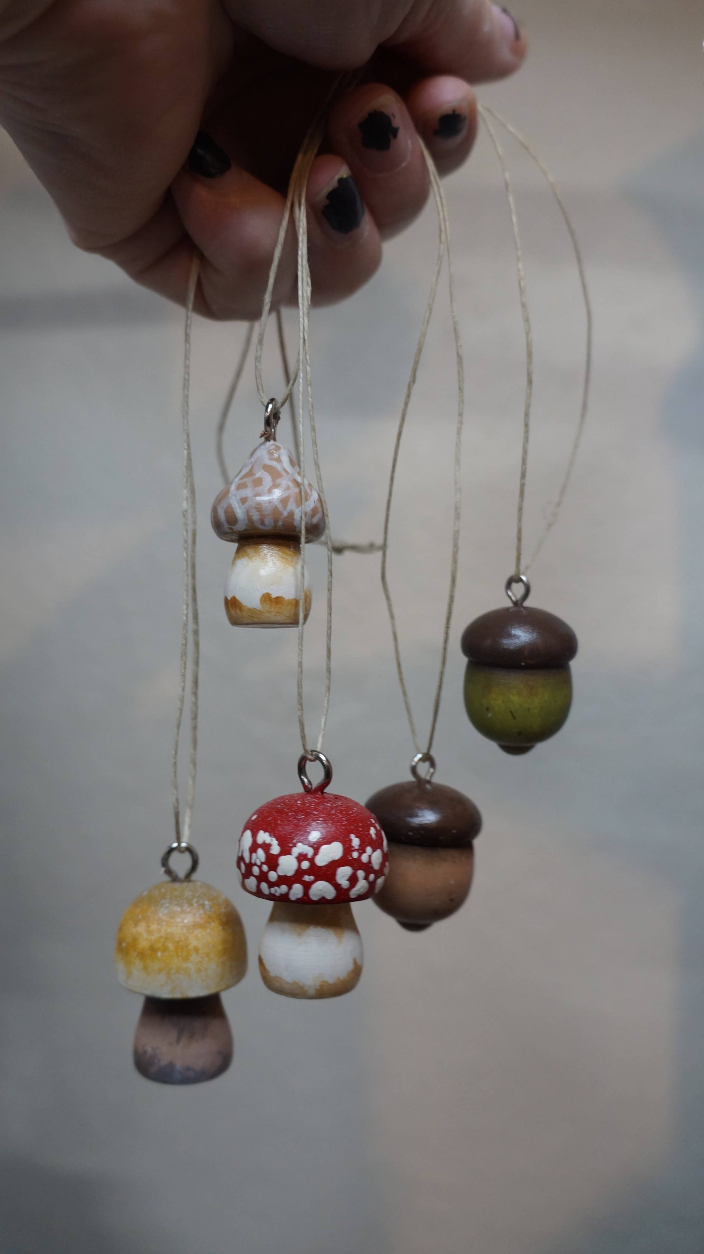 Mini mushroom and acorn ornament gift set