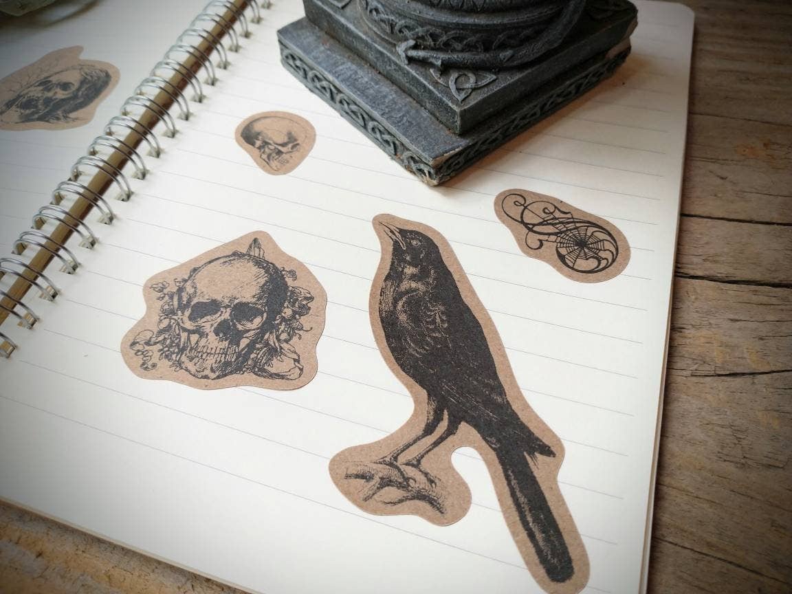 Vintage Spooky Kraft Sticker Sheet - Halloween Horror Creepy: With J-Hook