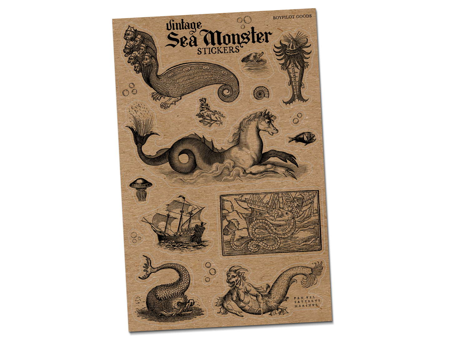 Sea Monsters Sticker Sheet - Vintage Creepy Art Stickers: With J-Hook