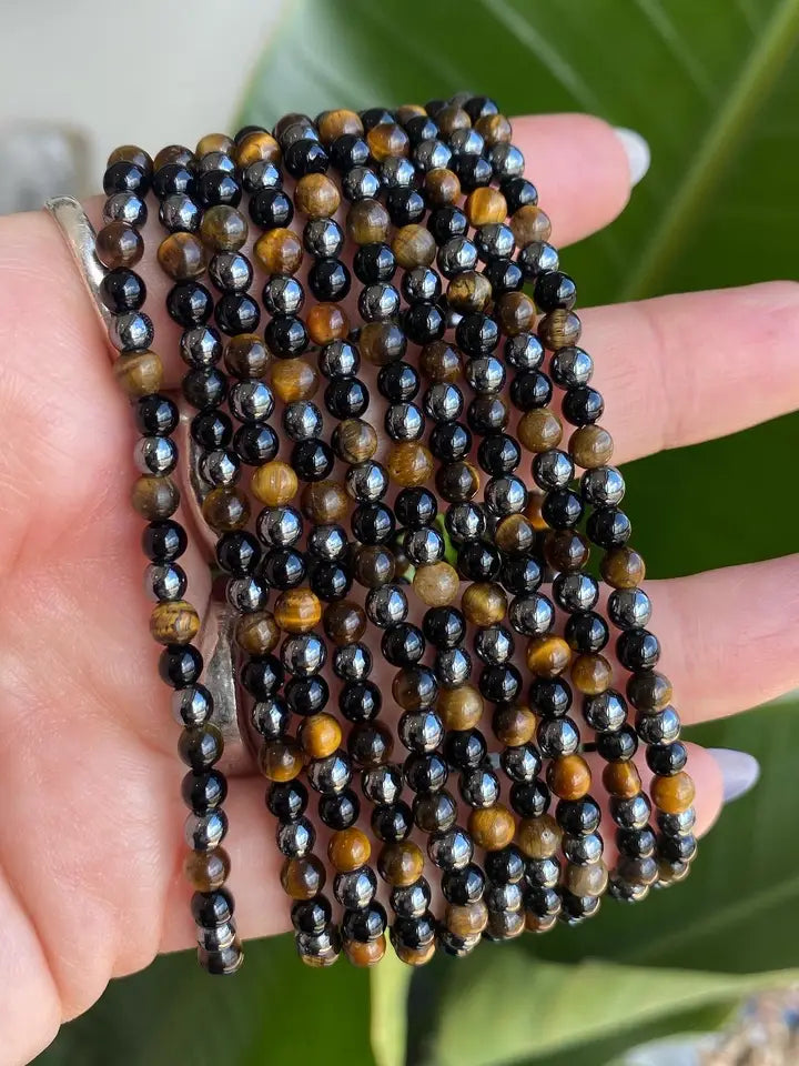 Black Onyx, Tigers Eye and Hematite stretch bracelet