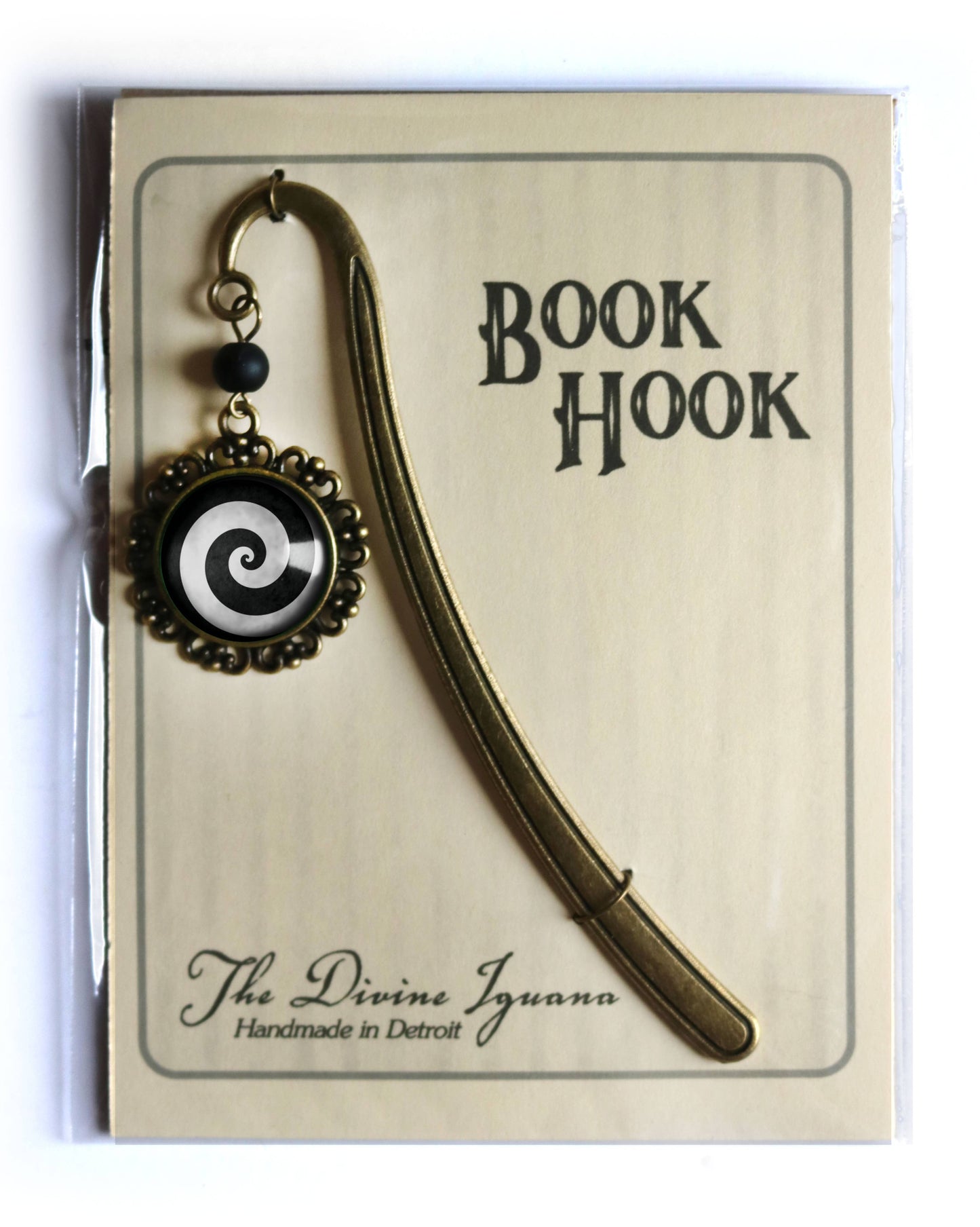 Black and White Spiral Goth Halloween Bronze  Bookmark