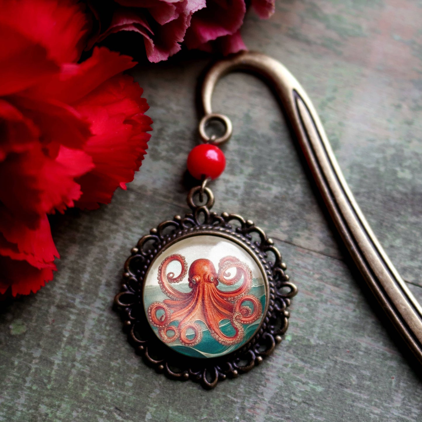 Deep Sea Octopus Glass and Bronze Bookmark