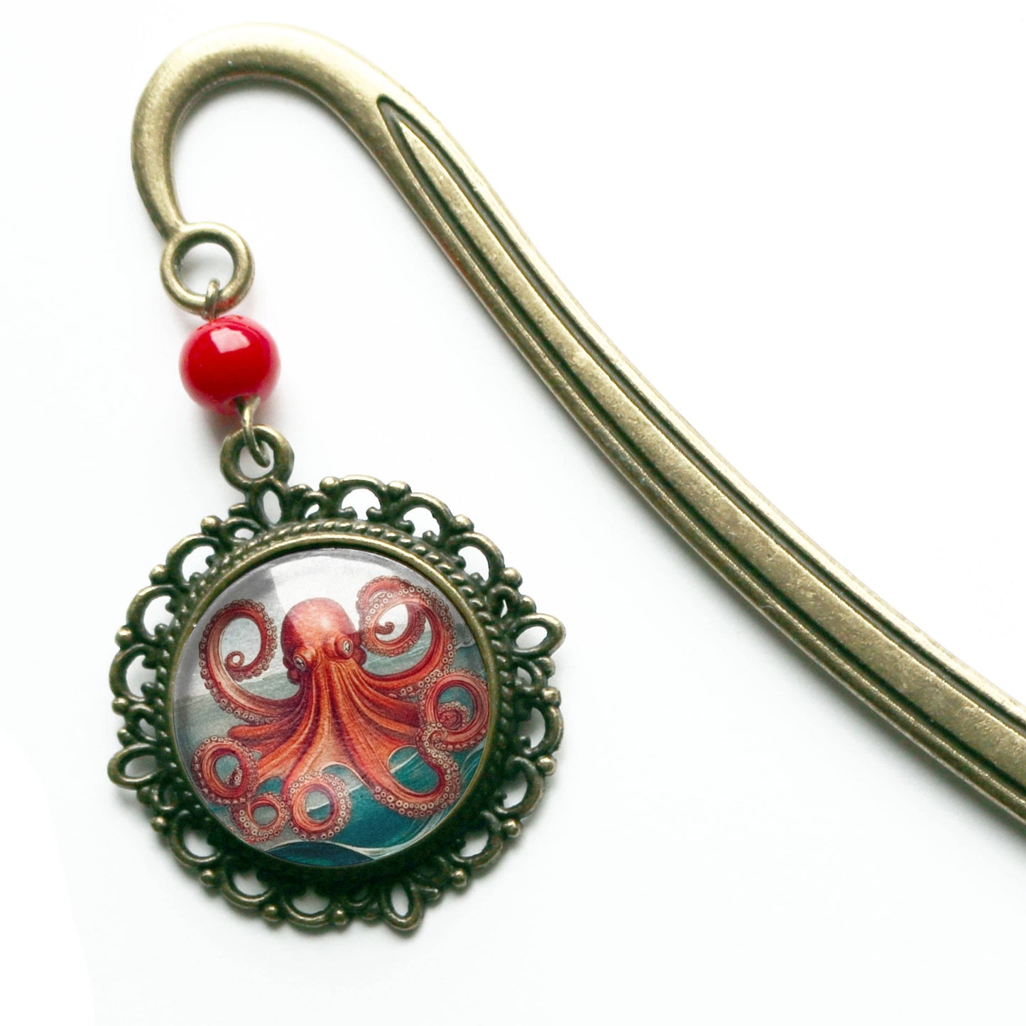 Deep Sea Octopus Glass and Bronze Bookmark