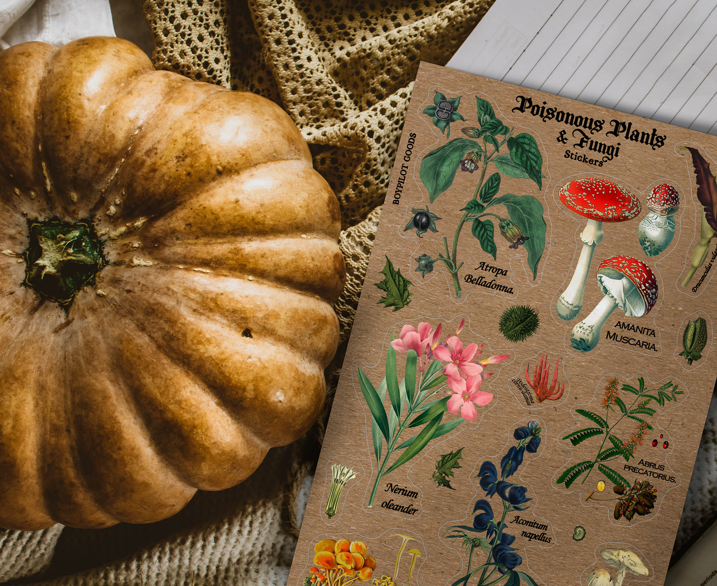 Poisonous Plants Sticker Sheet - Vintage Botany Mushroom: With J-Hook