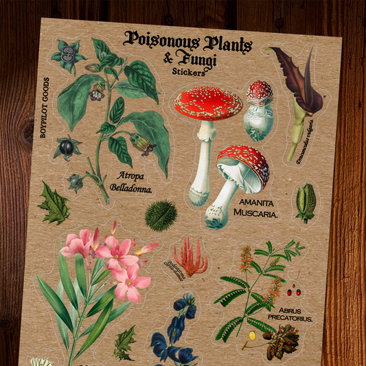 Poisonous Plants Sticker Sheet - Vintage Botany Mushroom: With J-Hook