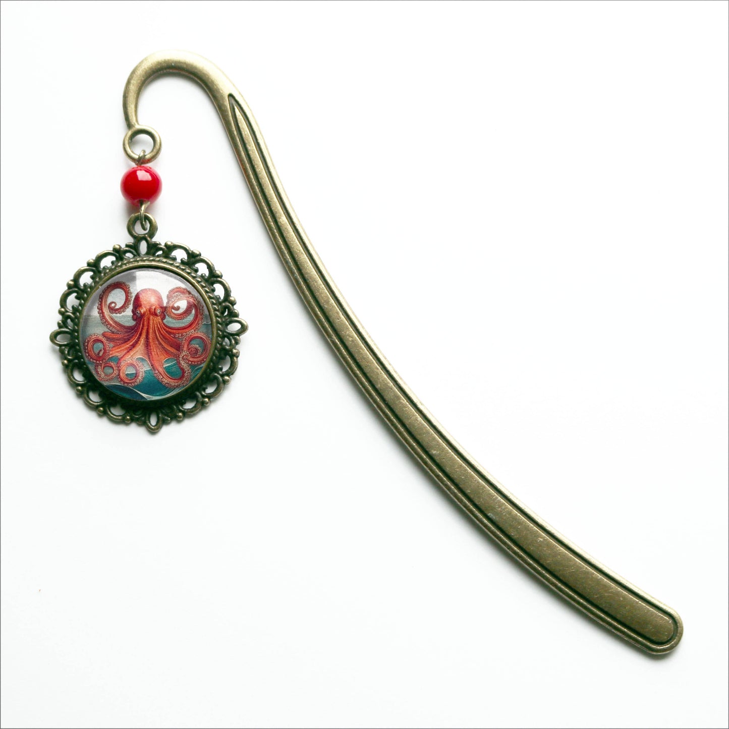 Deep Sea Octopus Glass and Bronze Bookmark