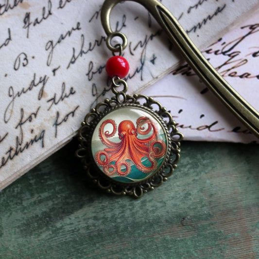 Deep Sea Octopus Glass and Bronze Bookmark
