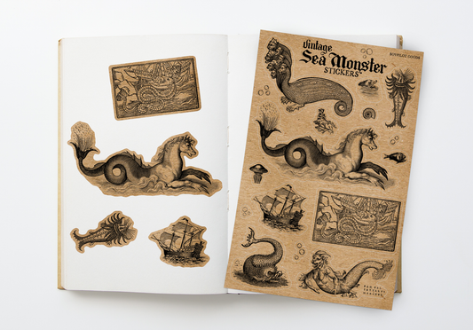 Sea Monsters Sticker Sheet - Vintage Creepy Art Stickers: With J-Hook