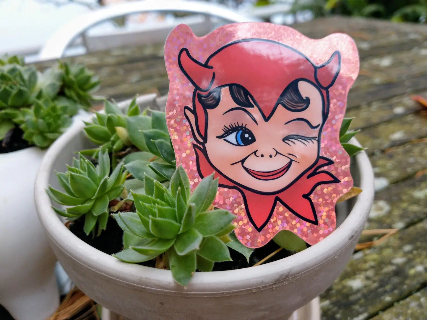 Cute Devil Sticker - Vintage Demon Red Glitter Decal