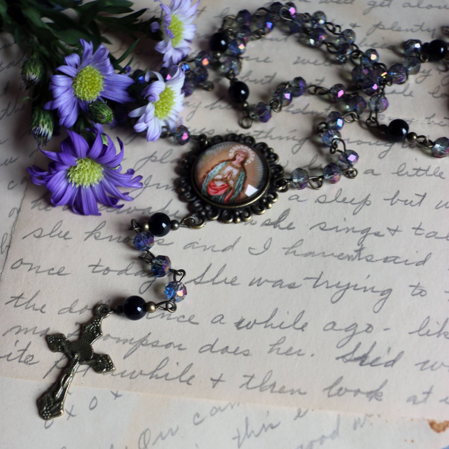 Blue Glass Beaded Rosary