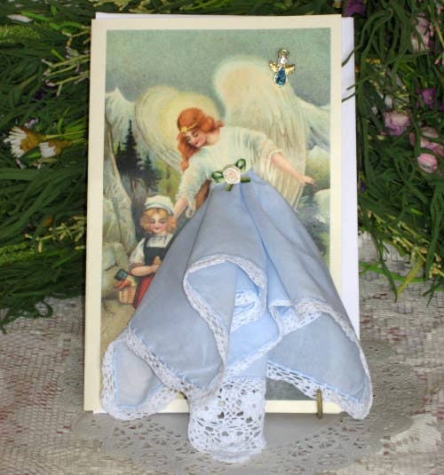 Guardian Angel Hanky Card: White/Blue