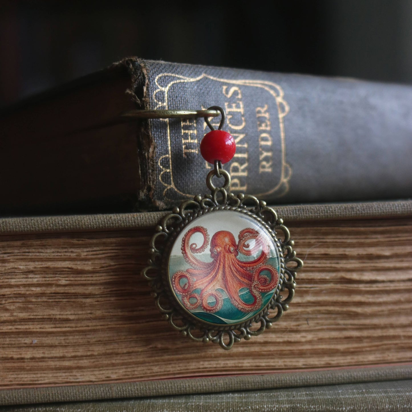 Deep Sea Octopus Glass and Bronze Bookmark