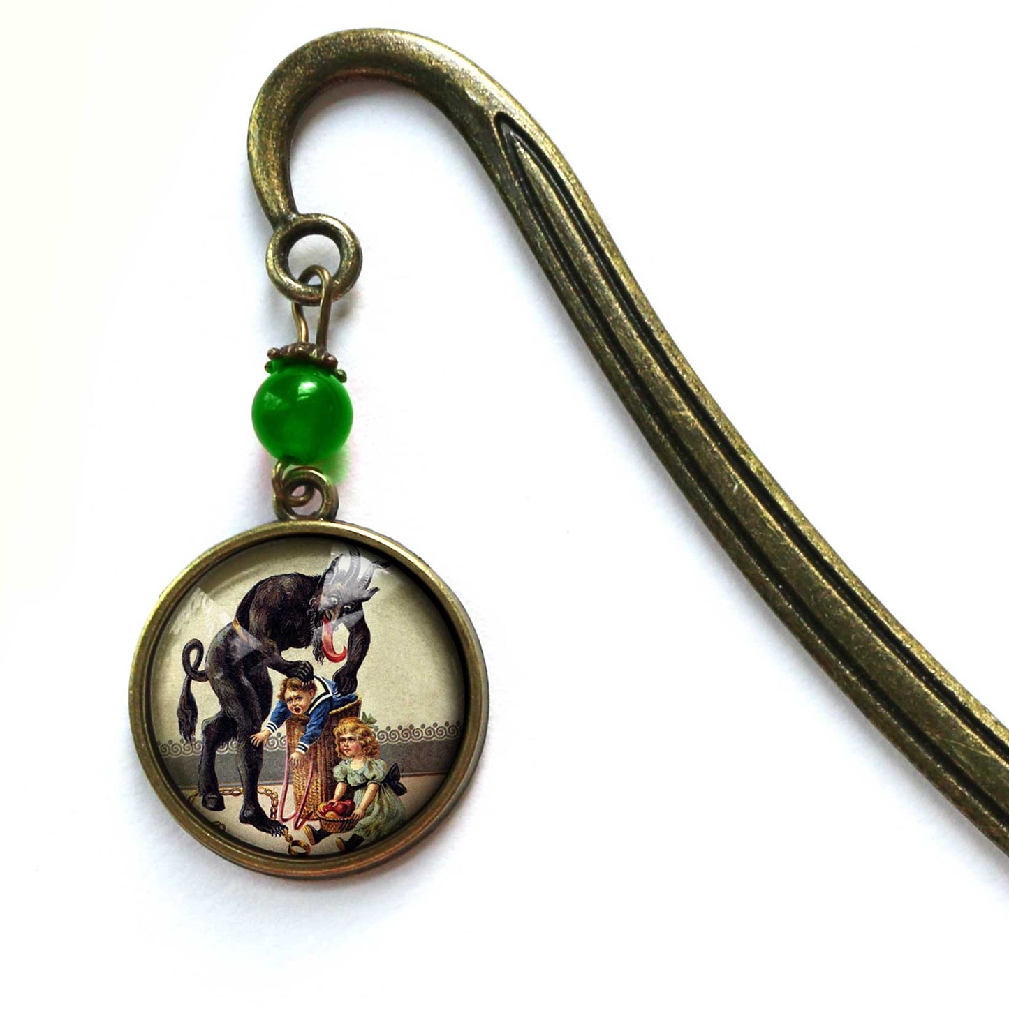 Krampus with Naughty Child in Barrel Christmas Bookmark