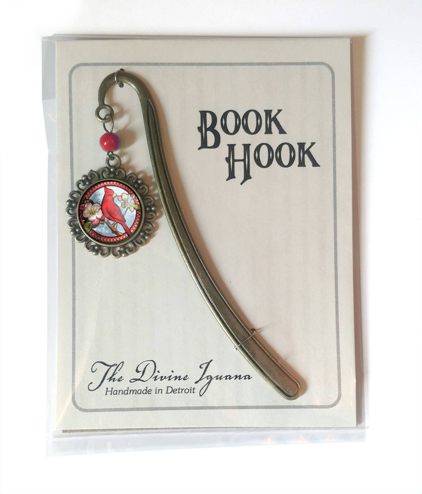 Cardinal Bird Vintage Inspired Bronze and Glass Bookmark