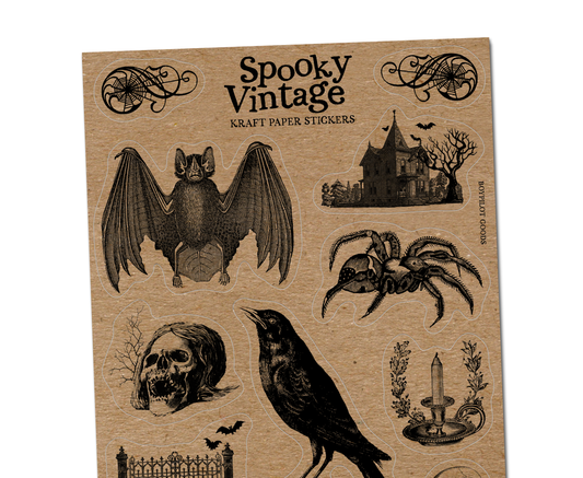 Vintage Spooky Kraft Sticker Sheet - Halloween Horror Creepy: With J-Hook