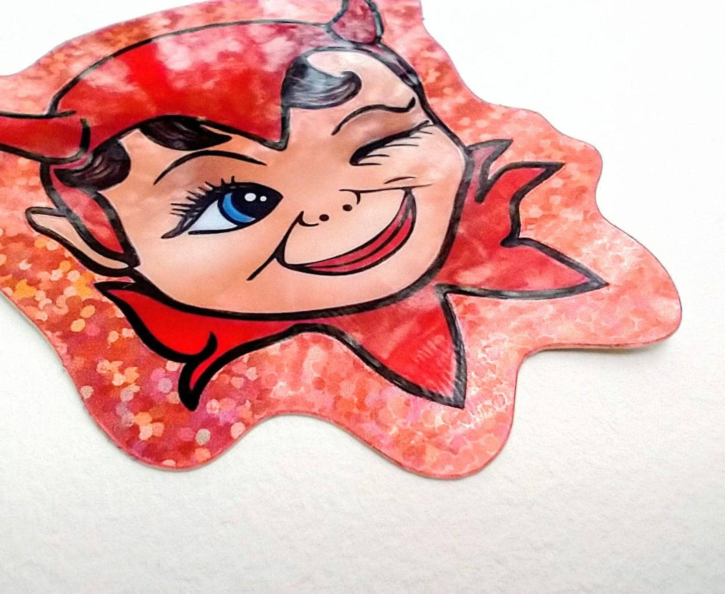 Cute Devil Sticker - Vintage Demon Red Glitter Decal