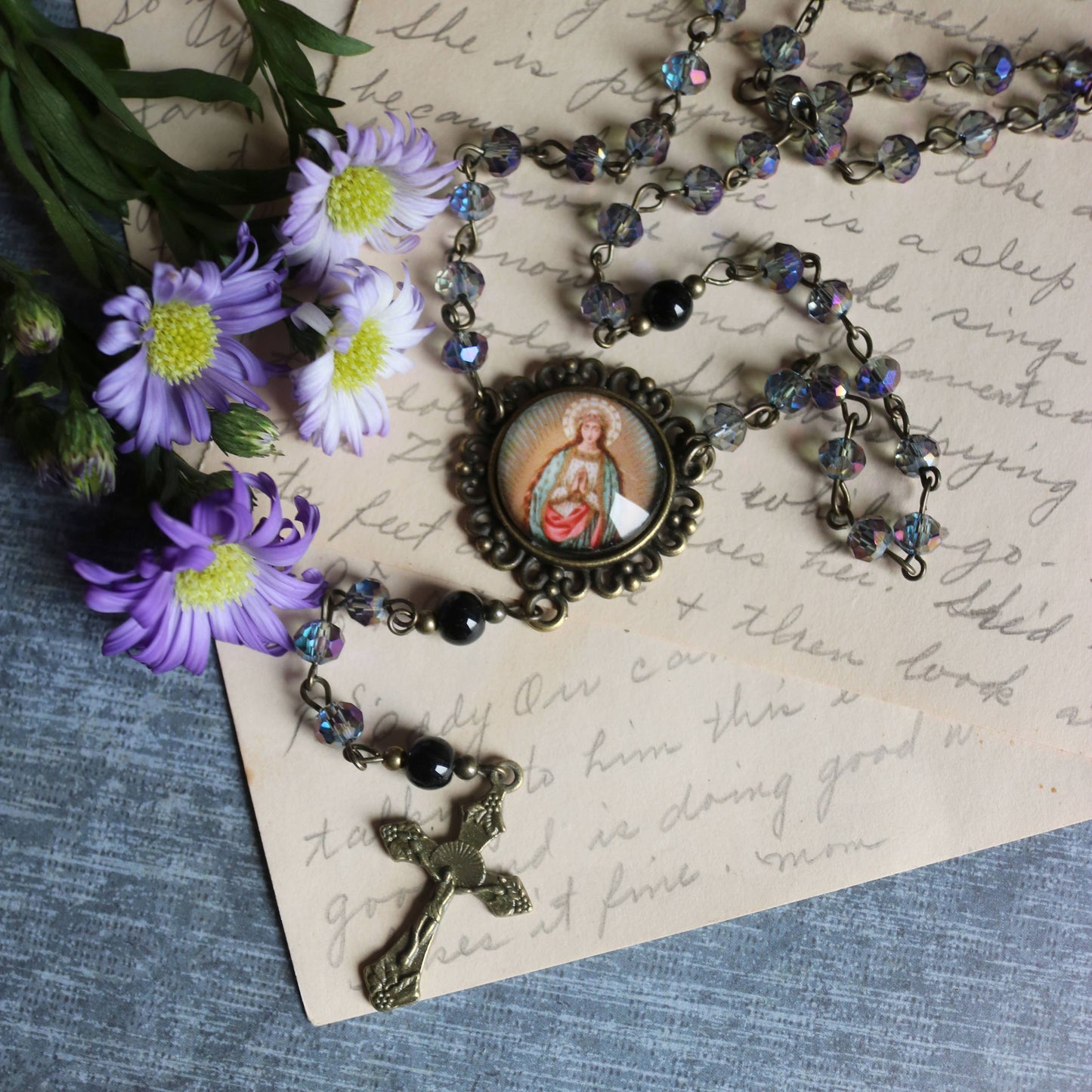 Blue Glass Beaded Rosary